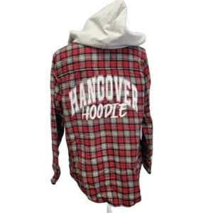 New Hand Printed Womens XL Hangover Hoodie Long Sleeve Plaid Flannel Hoodie